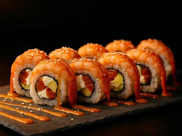 Space rolls with shrimp, salmon and avocado Space rolls with shrimp, salmon and avocado